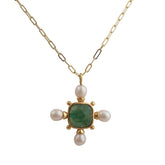 Faceted Green Strawberry Quartz and Pearl Cushion Shape Pendant Necklaces 5406