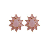 Flower Design Stud Earrings Pink Cat's Eye Gemstone Stud Gold Plated Statement Earring