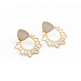 Flower Earrings White Moonstone Trillion Gemstone Gold Plated Stud Earrings