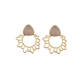 Flower Earrings White Moonstone Trillion Gemstone Gold Plated Stud Earrings