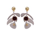 Garnet Gemstone Dangle Earrings, Silver & Gold Plated Leaf Design Studs, Statement Jewelery. S