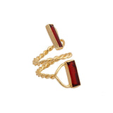 Garnet Quartz Twisted Band Ring Gold Plated Double Stone Rectangle Ring
