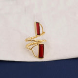 Garnet Quartz Twisted Band Ring Gold Plated Double Stone Rectangle Ring