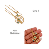 Gemstone Apatite Orbit Necklace, Gold Plated Brass Jewelry 5403