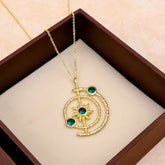 Gemstone Apatite Orbit Necklace, Gold Plated Brass Jewelry 5403 1- Apatite