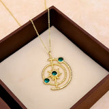 Gemstone Apatite Orbit Necklace, Gold Plated Brass Jewelry 5403