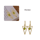 Geometric Triangle Drop Earrings with Teardrop Hessonite Garnet Gemstone CE - 1032