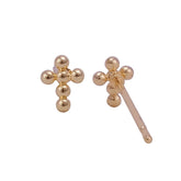Gold Beaded Cross Stud Earrings Minimal Faith Jewelry Dainty Everyday Studs