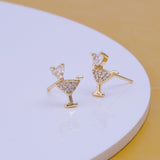 Gold Martini Drink Glass Stud Earrings with Sparkling CZ Fun Cocktail-Inspired Jewelry Gift