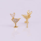 Gold Martini Drink Glass Stud Earrings with Sparkling CZ Fun Cocktail-Inspired Jewelry Gift