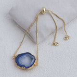 Gold Plated Adjustable Bracelet with Natural Blue Geode Gemstone 5370 Blue Geode