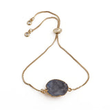 Gold Plated Adjustable Bracelet with Natural Blue Geode Gemstone 5370 Light Blue Geode