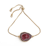 Gold Plated Adjustable Bracelet with Natural Blue Geode Gemstone 5370 Pink Geode