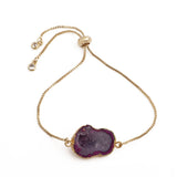 Gold Plated Adjustable Bracelet with Natural Blue Geode Gemstone 5370 Purple Geode