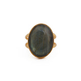 Gold-Plated Adjustable Labradorite Ring Boho Statement Jewelry