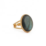 Gold-Plated Adjustable Labradorite Ring Boho Statement Jewelry