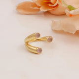 Gold Plated Adjustable Triple Stone Ring Pink Chalcedony Open Ring