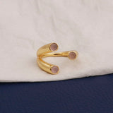 Gold Plated Adjustable Triple Stone Ring Pink Chalcedony Open Ring