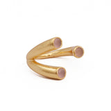 Gold Plated Adjustable Triple Stone Ring Pink Chalcedony Open Ring