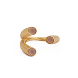 Gold Plated Adjustable Triple Stone Ring Pink Chalcedony Open Ring