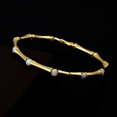 Gold-Plated Bamboo Bangle with Ethiopian Opal Gemstone, Handcrafted Jewelry CB-1001 Ethiopian Opal