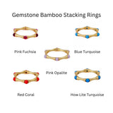 Gold Plated Bamboo Style Ring, Dainty Handcrafted Pink Fuchsia Eternity Ring CR - 1023