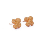 Gold-Plated Beaded Cluster Stud Earrings Handmade Textured Flower Earrings