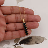 Gold - Plated Black Onyx Oval Gemstones Vertical Design Pendant Necklace