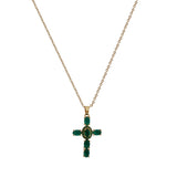 Gold - Plated Emerald CZ Cross Pendant Necklace Elegant Green Stone Religious Jewelry