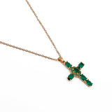 Gold - Plated Emerald CZ Cross Pendant Necklace Elegant Green Stone Religious Jewelry
