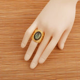 Gold Plated Filigree Labradorite Statement Ring - Elegant Handcrafted Jewelry Labradorite