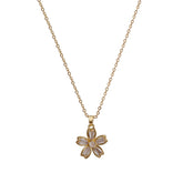 Gold - Plated Flower Pendant Necklace with Cubic Zirconia Gemstones Elegant Floral Jewelry