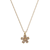Gold - Plated Flower Pendant Necklace with Cubic Zirconia Gemstones Elegant Floral Jewelry