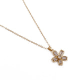 Gold - Plated Flower Pendant Necklace with Cubic Zirconia Gemstones Elegant Floral Jewelry