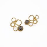 Gold Plated Geometric Circle Stud Earrings with Dalmatian Jasper Gemstone CE - 1017
