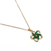 Gold - Plated Green Flower Pendant Necklace Elegant Green Emerald Gemstone Jewelry