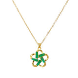 Gold - Plated Green Flower Pendant Necklace Elegant Green Emerald Gemstone Jewelry
