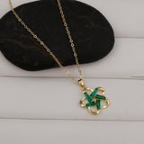 Gold - Plated Green Flower Pendant Necklace Elegant Green Emerald Gemstone Jewelry