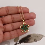 Gold - Plated Green Flower Pendant Necklace Elegant Green Emerald Gemstone Jewelry