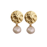 Gold Plated Hammered Stud Earrings Pearl Gemstone Stud Minimalist Post Earrings