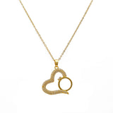 Gold Plated Heart Necklace with Cubic Zirconia Ring Pendant Elegant Love Jewelry Gift