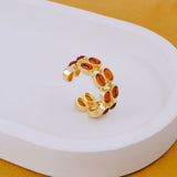 Gold Plated Hessonite Garnet Eternity Ring, Adjustable Bezel Set Statement Ring CR - 1028