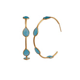 Gold Plated Hoop Earrings, Aqua Chalcedony Teardrop Gemstone Hoops Statement Hoops