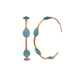 Gold Plated Hoop Earrings, Aqua Chalcedony Teardrop Gemstone Hoops Statement Hoops