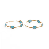 Gold Plated Hoop Earrings, Aqua Chalcedony Teardrop Gemstone Hoops Statement Hoops