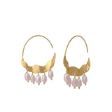 Gold Plated Hoop Earrings Pearl Gemstone Earring Wavy Design Textured Earring