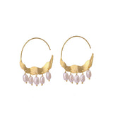 Gold Plated Hoop Earrings Pearl Gemstone Earring Wavy Design Textured Earring