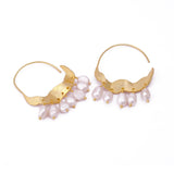 Gold Plated Hoop Earrings Pearl Gemstone Earring Wavy Design Textured Earring