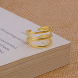 Gold Plated Open Brass Ring Jewelry, Trple Band Gold Stackable Ring For Gift.