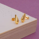 Gold Plated Organic Teardrop Stud Earrings Minimalist Modern Drop Jewelry